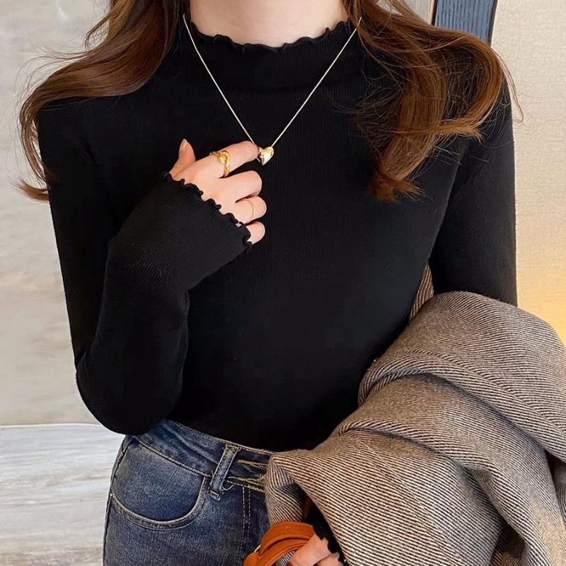 Half Turtleneck Sweater Women's Spring and Autumn Bottoming Shirt with Autumn and Winter New Slim-fit Top