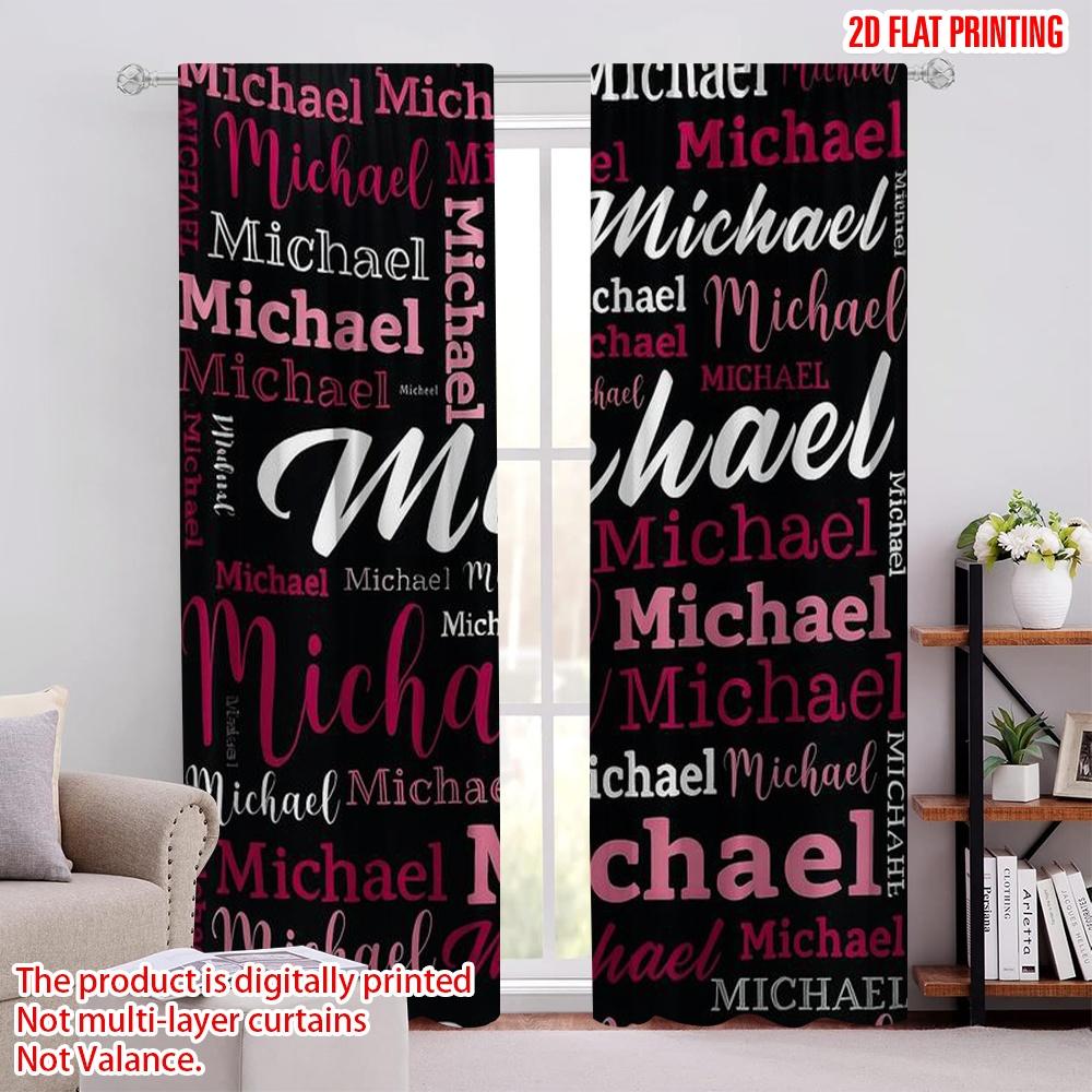2pcs,2D Plane Printing Curtains Michael Montage(1) Durable Polyester (without Rod) Holiday Perfect for Living Room & Office