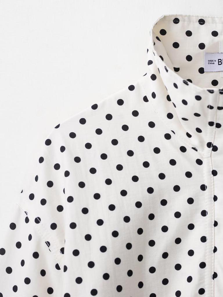 European American Women's Fashion Polka Dot Bubble Sleeve Jacket + Mini Shorts Set