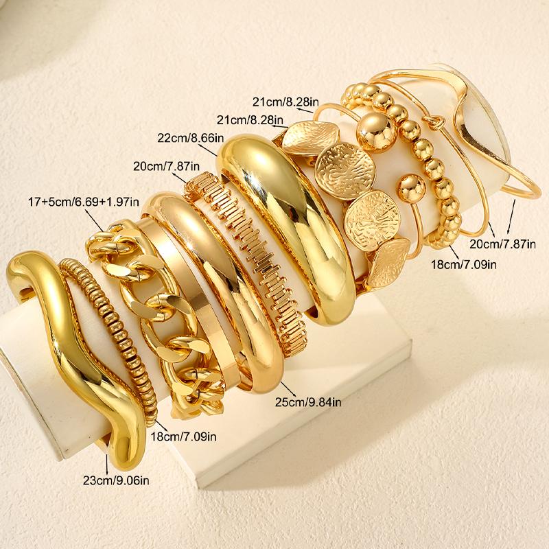 12Pcs Gold Color Stackable Bracelet Set For Women Fashion Chunky Bangle Set Trendy Open Cuff Boho Party Daily Wear Jewelry Gifts