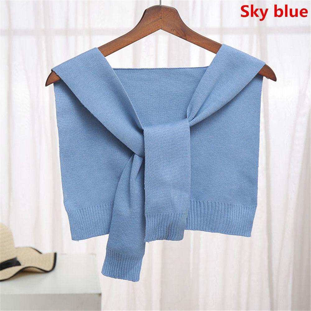 

Модний костюм-худі для футболки, повсякденний, знімний вітрозахисний шарф, в язаний фальшивий комір, шаль, теплий Sky blue