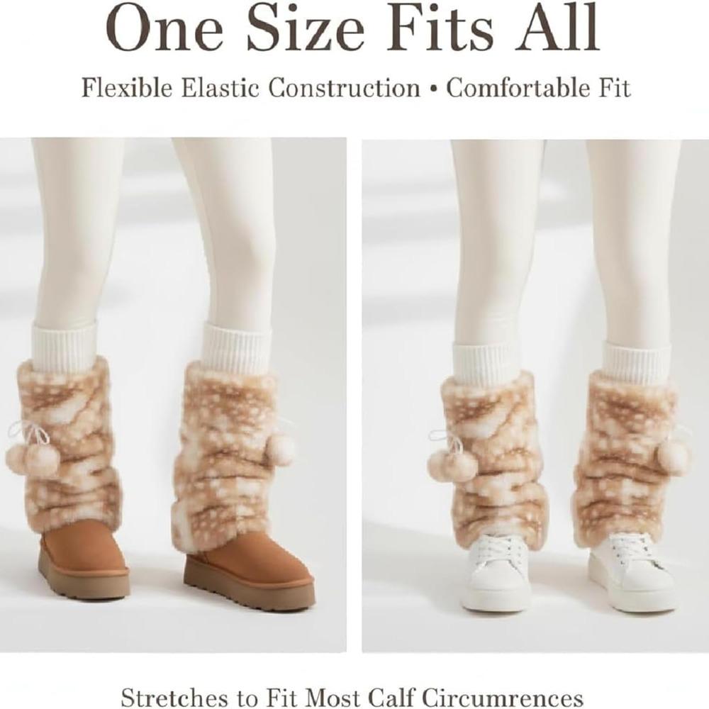 Deer Leg Warmers Furry Fur Deer Print Leg Warmer For Women Cute Animal Thicken Legwarmers For Girls