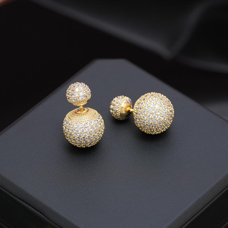 Elegant Light Luxury Zircon Inlaid Ball Earrings for Women