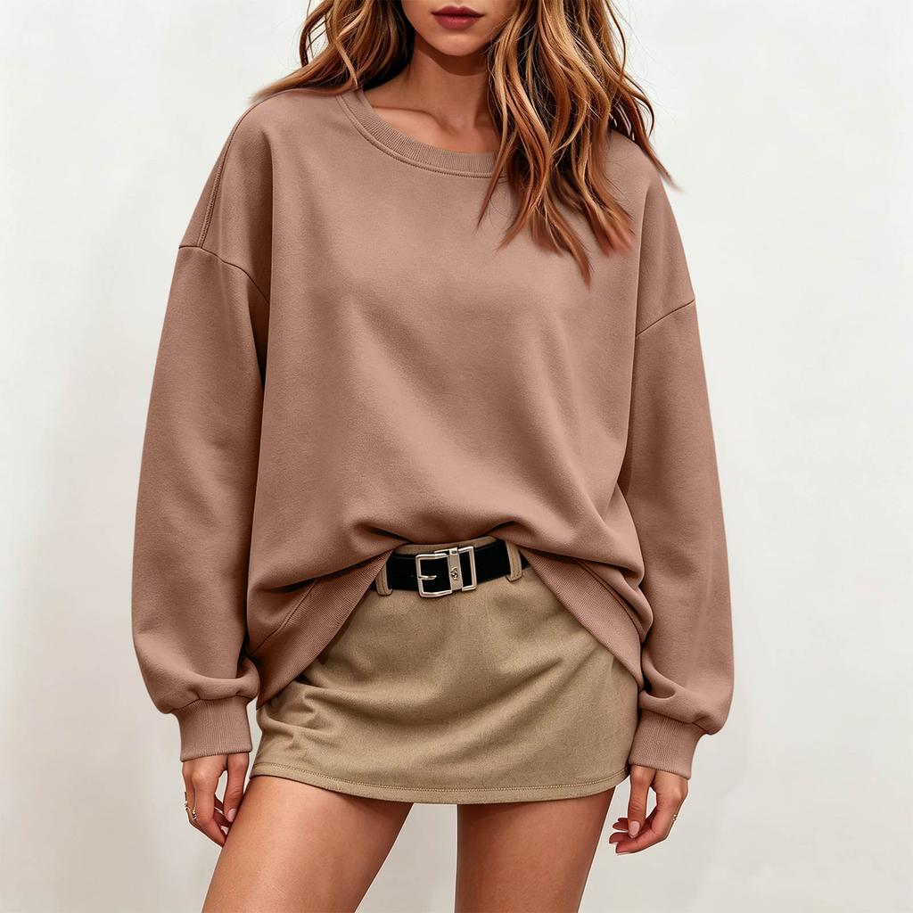 Women's Color Neck Long Sleeve Sweatshirt Pullover Top for Casual Everyday Wear