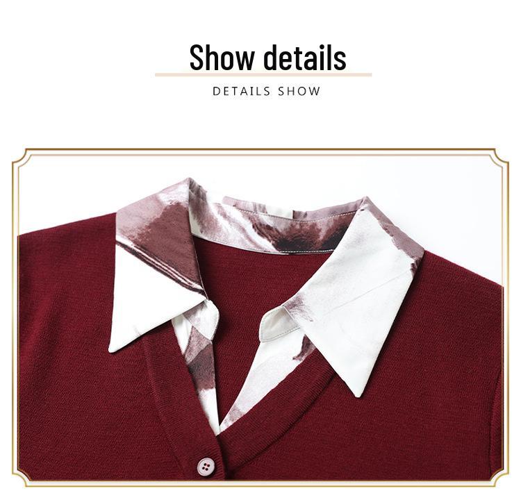 Women's Chiffon Lapel Knitwear Shirt - Long Sleeve, Middle-Aged & Elderly Spring/Autumn Fashion Base Layer Top