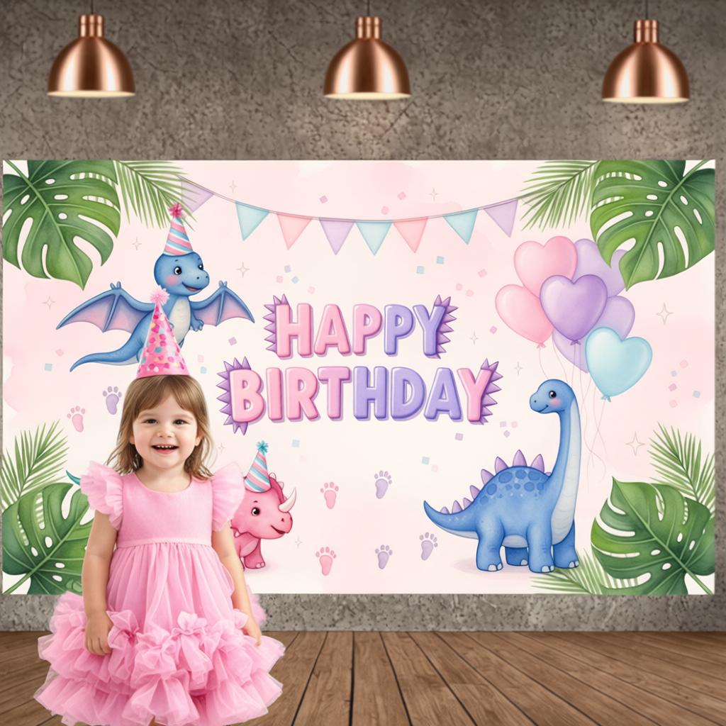 Birthday Party Banner Pink Pastel Celebration Banner Party Backdrop Palm Leaves Decor Kids Party Banner For Birthday