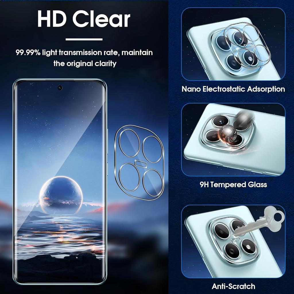 Pachet 4-în-1 [2+2 Bucăți] Sticlă Călită Protector Ecran Curbat 3D + Folie Protecție Lentilă Cameră HD pentru Xiaomi POCO M8 Pro 5G M8 5G Redmi Note 15 4G 5G Note 15 Pro+