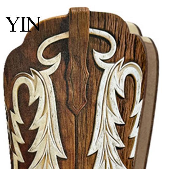 Farmhouse Flower Arrangement Holder Wooden Cowboy Boots Wall Planter for Indoor Plants, Western Boot Hanging Vase Decorative Wood Grain Sculpture Faux