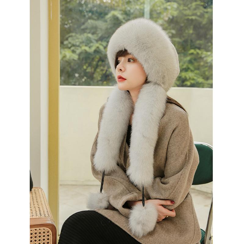 Women real fox fur hat scarf For winter warm top rex rabbit fur hats Lady natural fox fur caps Quality real fox fur scarves