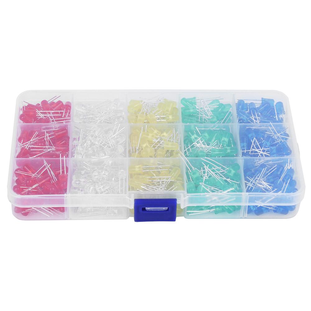 Set 500 Buc Diode LED Luminoase Plastic Anticoroziv 5mm Albastru Verde Galben Alb Roșu