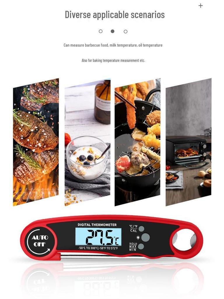 Hochpräzises digitales Fleischthermometer mit Temperatur- und Feuchtigkeitssensor, klappbare Sonde, hitzebeständig für Küche & Haushalt