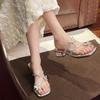 Fairy Style Toe Wear High-heeled Sandals Women's High-end Rhinestone Butterfly Decoration Lightweight with Skirt Flip-flops
