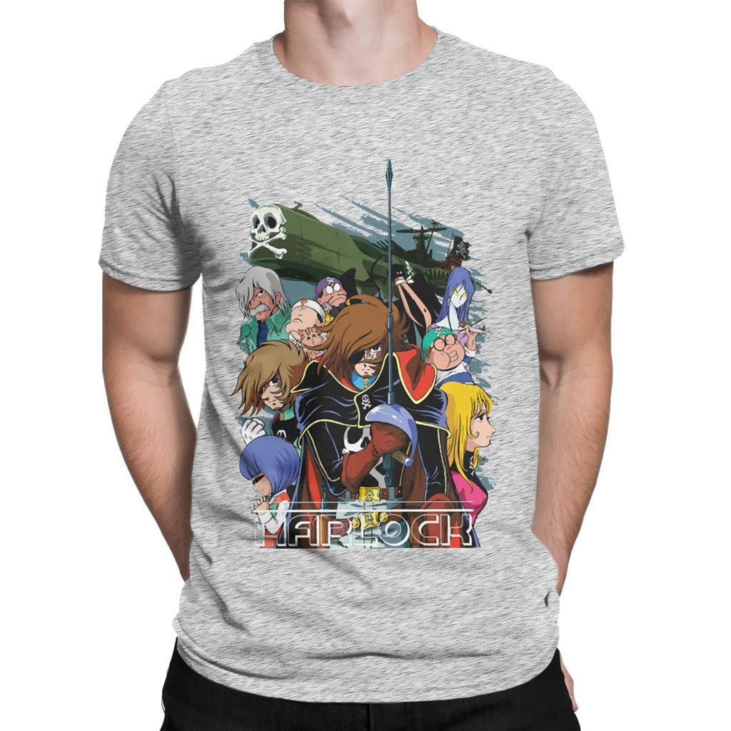 Men's Arcadia Crew Space Pirate Captain Harlock T Shirts 100% Cotton Clothes Vintage Short Sleeve Round Collar Tees T-Shirts