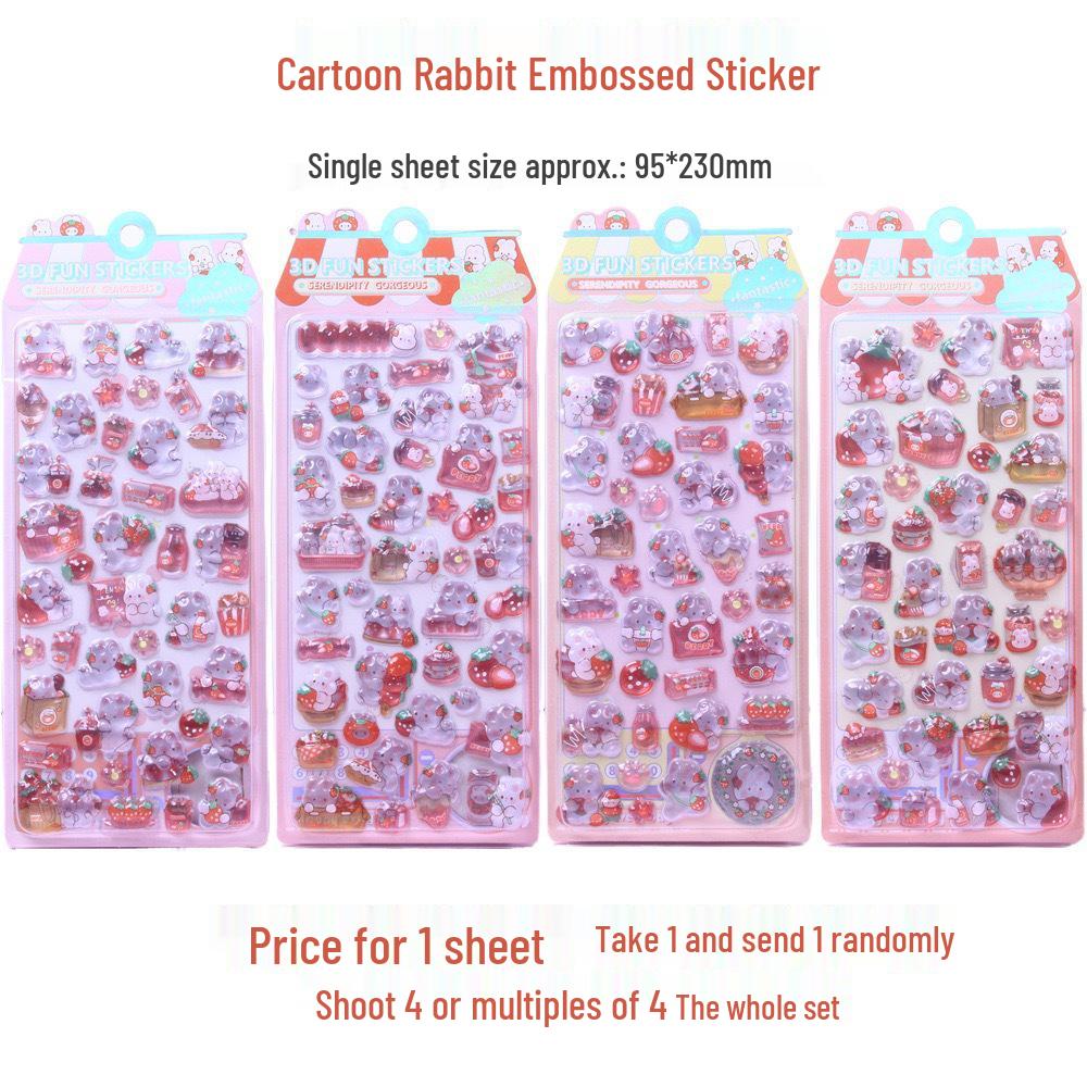 3D Pink Strawberry Rabbit Embossed Crystal Sticker for Girls Handmade Decor