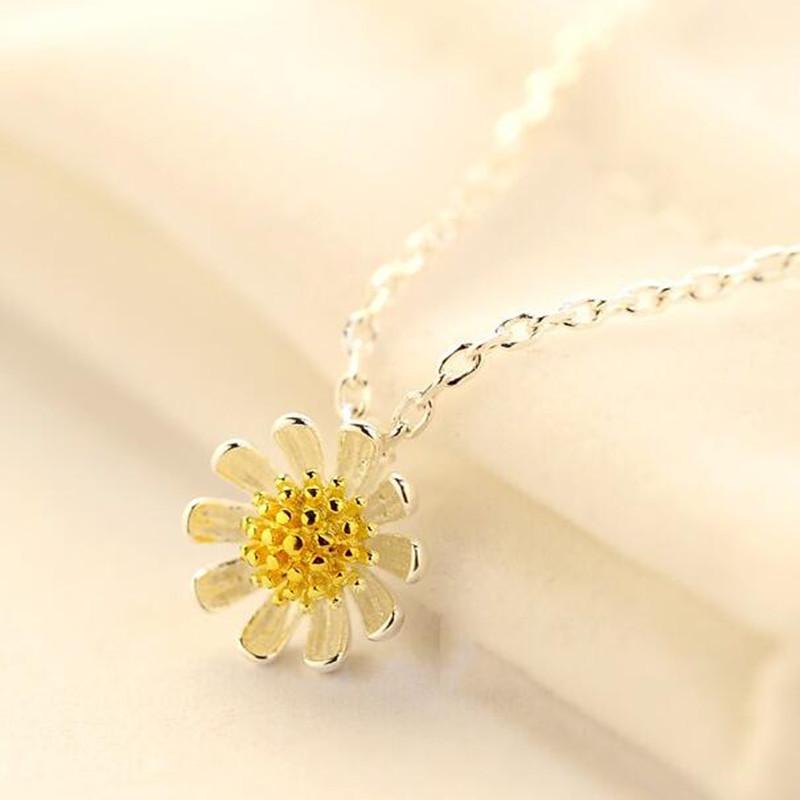 S925 Sterling Silver Korean Sun Daisy Flower Necklace for Women