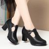 6cm Breathable Comfortable T Strap Soft Leather Shoes Women Pumps 2025 Spring Med Block Heels Shoes for Office Work Dance Mom