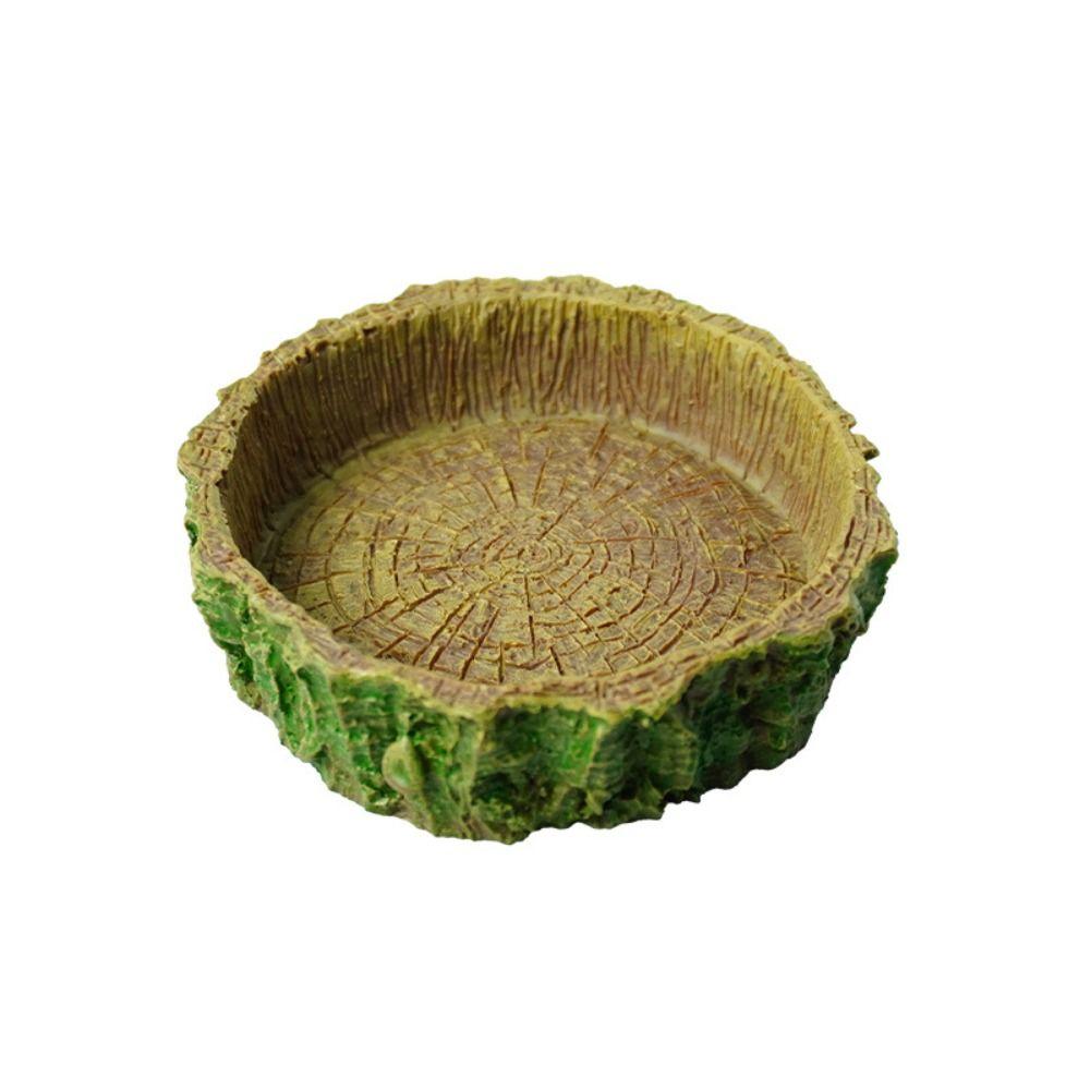 New Resin Reptile Feeder Bowl Stump Durable Water Pot Shallow Design Feeding Basin Reptile Supplies