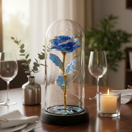 Preserved Rose in Dome with LED Light Artificial Eternal Rose Flower Gifts for Her Mom Women Valentine's Day Mother's Day Christmas Birthday Gift