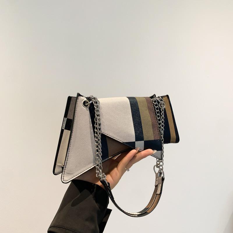 Stylish 2024 Womens Pu Casual Irregular Shoulder Bag With Chain Small Square Design коричневый