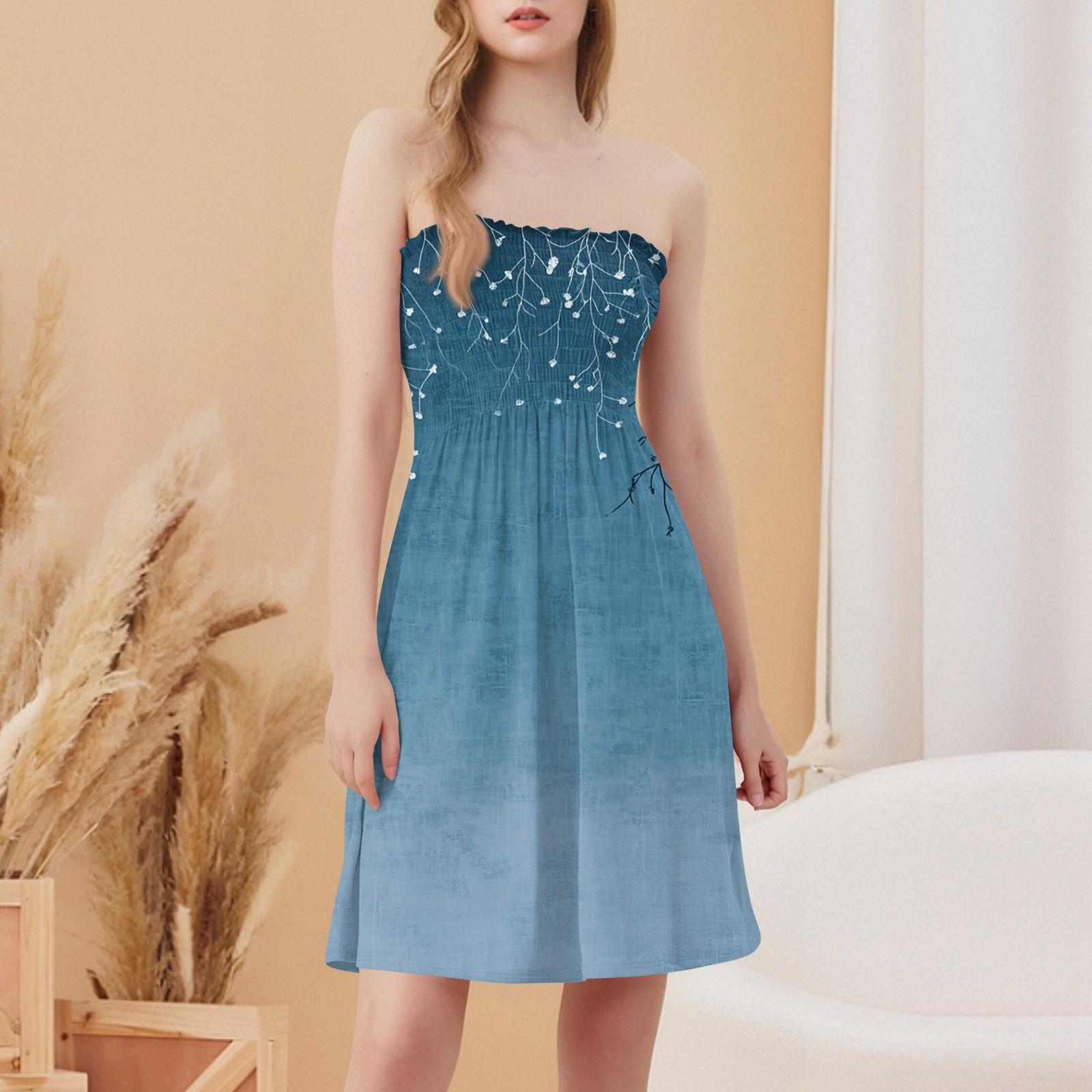 

Женское модное повседневное платье-бандо без рукавов с принтом XL небесно-голубой