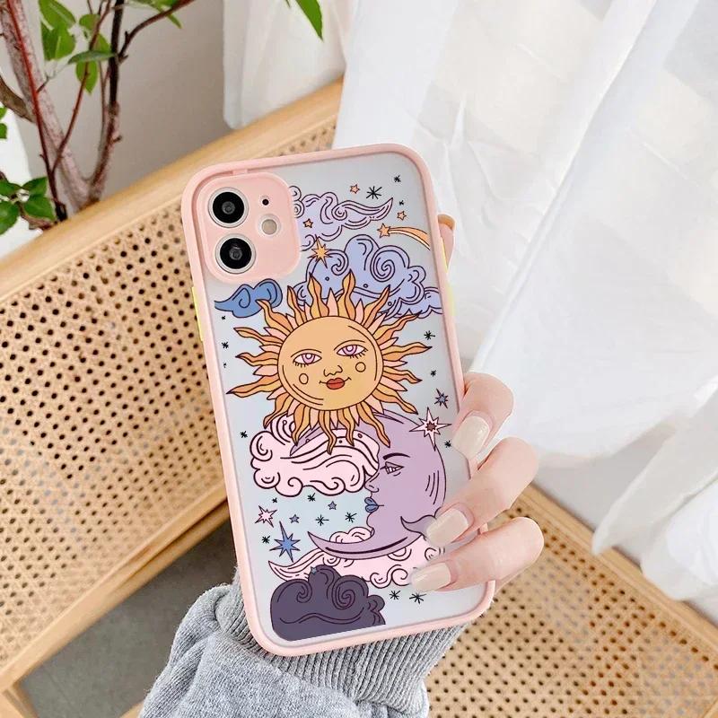 JAMULAR Funny Sun Moon Face Shockproof Phone Case For iPhone 17 16 15 14 13 12 11 Pro Max 7 Plus Mini 17E Matte Candy Back Cover
