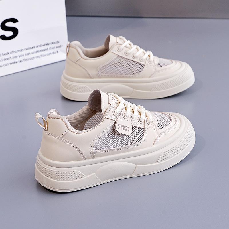 Fashion Zapatos De Mujer New Women Flat Sneakers Summer Mesh Breathable Rubber Surface Leisure Shoes Women Lace-up Vulcanized Shoes 2025
