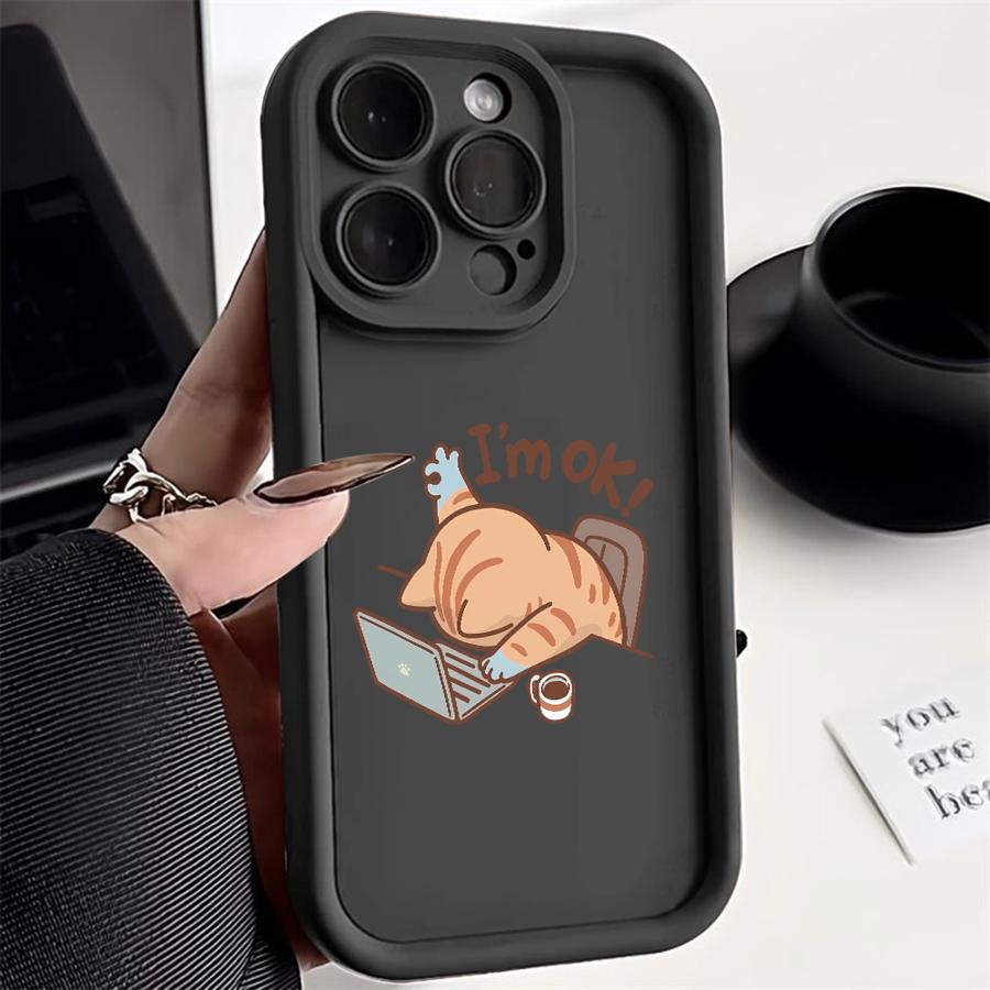 Phone Case for iPhone 11 13 14 16e 12 16 Pro Max 15 Plus Soft Shell 15Pro 14+ 13Pro 16+ Funny Cartoon Work Cat
