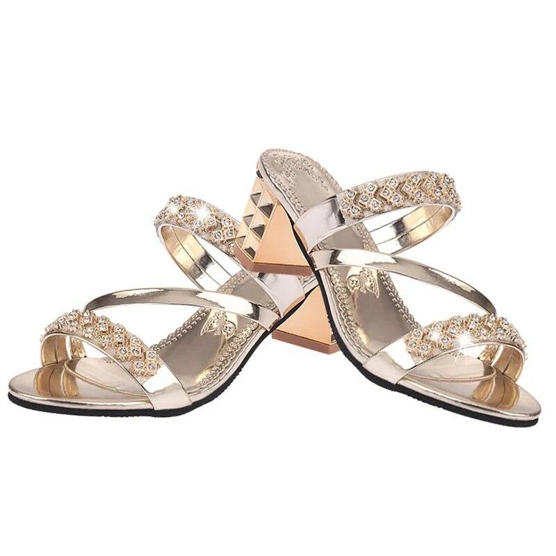 Summer Women Shoes High Heels Sandals Peep toe Ladies Shoes Brand Modern Black Silver Gold Square Heels 7cm Big Size 41
