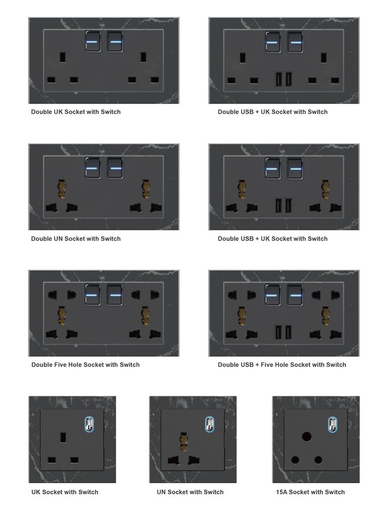 Customized British 13A UK Standard Wall Switch 16A Universal Socket 2.1A USB Outlet Light 4 Gang Single Pole 4-way Natural Stone