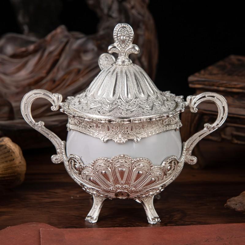 

Сахарница с крышкой и ложкой для кухни, кофейни и свадебной вечеринки. Металлический и стеклянный контейнер для сахара в кубиках