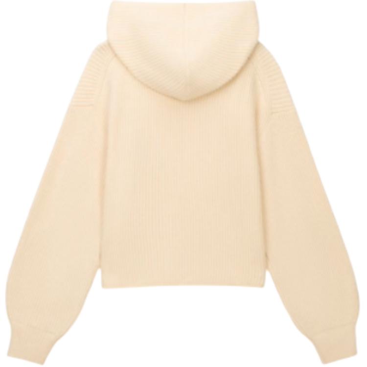 Levis Warm Fleece Series Knitted Hooded Ribbed Edge Loose Long Sleeve Sweater Women sweater Beige A8509-0004