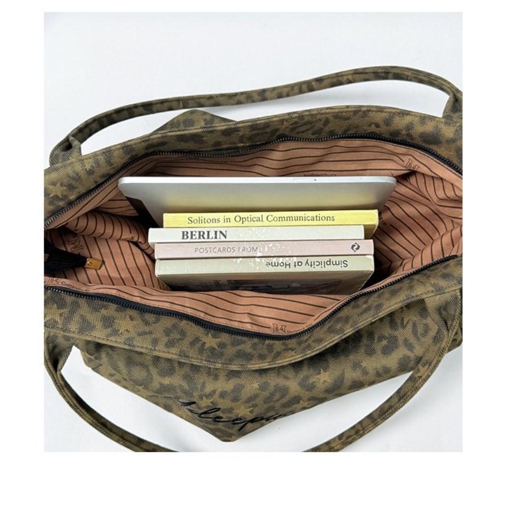 Women Leopard Print Large Capacity Canvas Tote Bag for Daily Casual Use