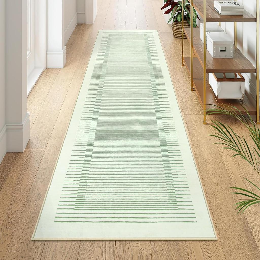 Runner Rug Corridor Carpet Bedside Bedroom Striped Non-Slip Soft Pink Runner Rugs Foldable Machine Washable Home Decoration