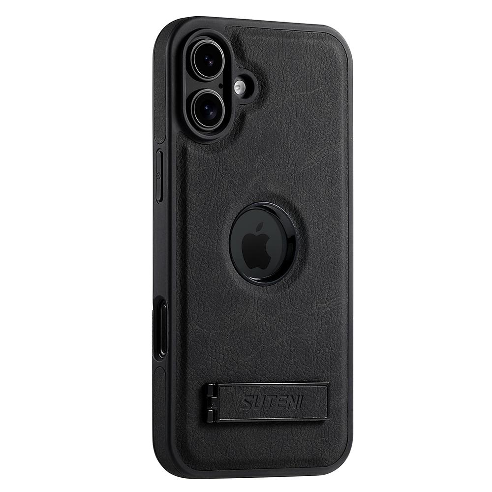 SUTENI G2 For iPhone 16 Magnetic Case Kickstand Litchi Texture Leather+TPU Cover A