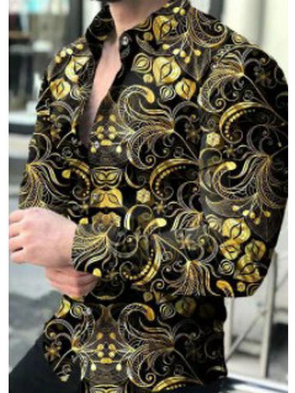 2025 Men's Fashion Trendy 3D Print Lapel Long Sleeve Casual Shirt