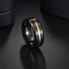 Trendy 8mm Gold Color Groove Beveled Edge Titanium Wedding Rings For Men Black Brushed Stainless Steel Ring Men's Wedding Bands