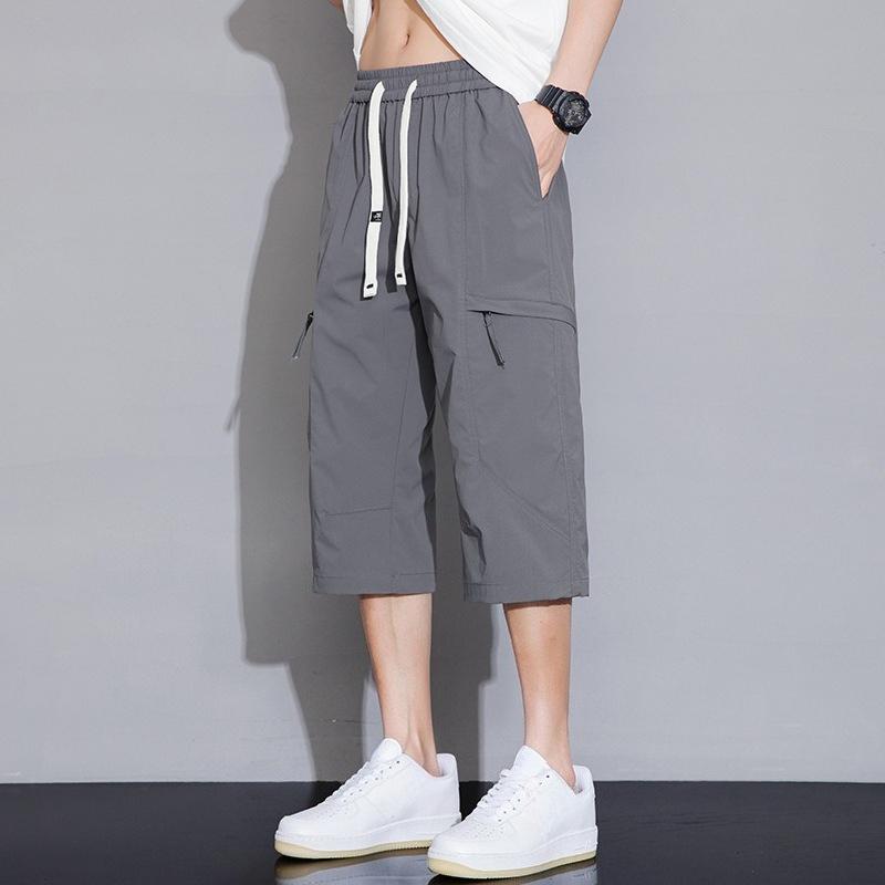 Ice Silk Casual Men's Summer Thin Loose Straight Cut Qui Dry Sports Workwear Seven-Foot Pants Faionable