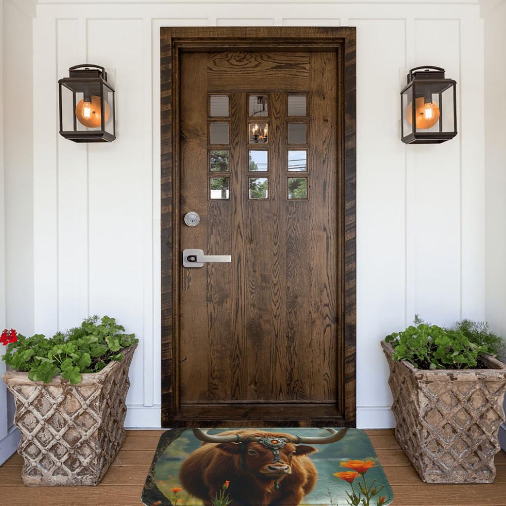 1PC Hightland Cow Pattern Kitchen Rug Non-Slip Door Mat Pop Design Bathroom Rug Bath Mat Carpet for Home Sink Laundry Decor