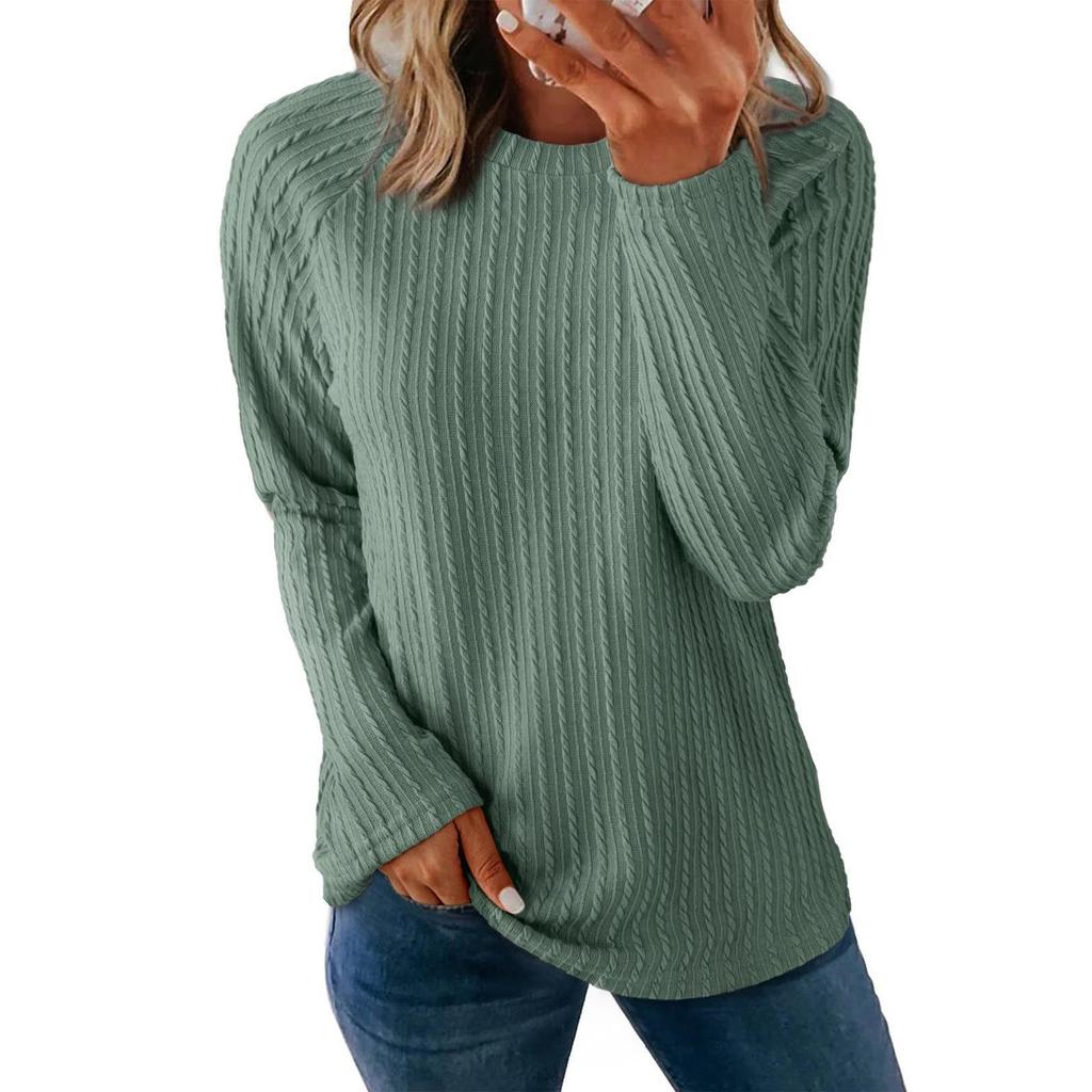 Damska Moda Jednolity Kolor Okrągły Dekolt Długi Rękaw Pulower T-shirt Top