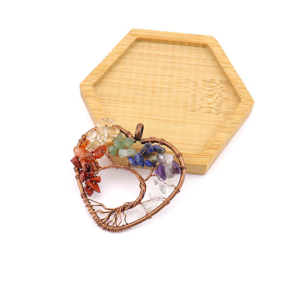 Seven-Color Natural Crystal Tree of Life Necklace Pendant with Crushed Stone, N737
