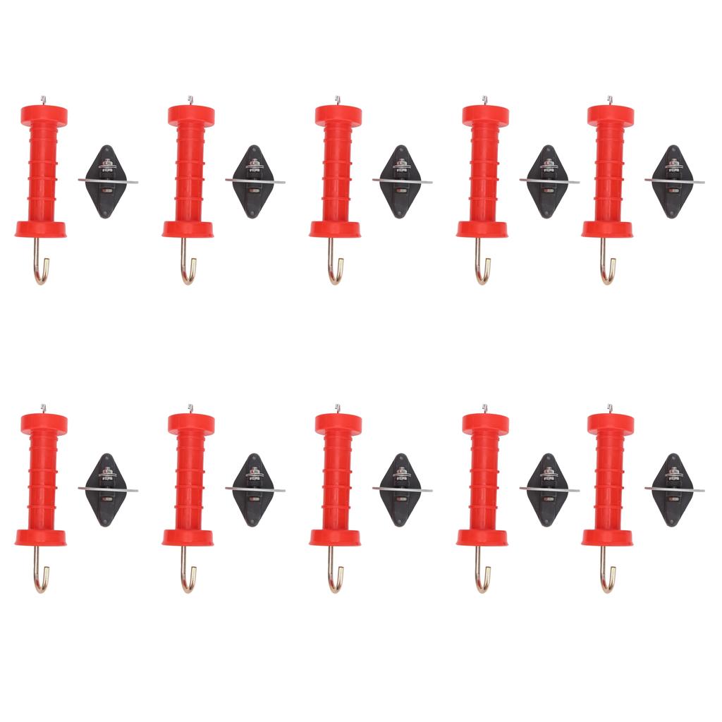 10Pcs Electric Fence Gate Handles Red ABS Heat Cold Resistant with 10Pcs Insulators