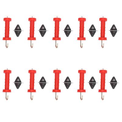 10Pcs Electric Fence Gate Handles Red ABS Heat Cold Resistant with 10Pcs Insulators