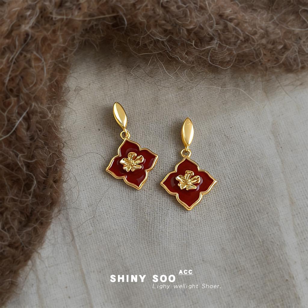 Литературные эмалевые серьги-капли в французском простом геометрическом цветочном стиле серьги поставщик ювелирных изделий