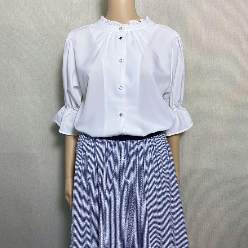 Export Export Tail Single Chiffon Wooden Ear Collar Lotus Leaf Three-Quarter Sleeve Shirt Women's Summer Stylish Temperament Commute Small