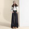 Women's Retro Dark Blue High-Waisted Fleece-Lined Wide-Leg Jeans for Autumn/Winter