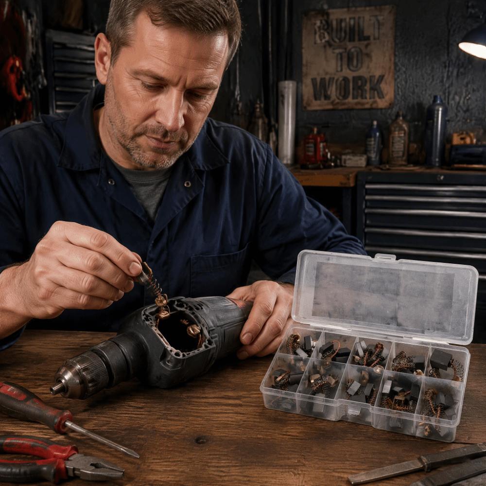40PCS Storage Box Electric Motor Carbon Brushes Graphite Carbon Brushes Set  Industrial Machinery