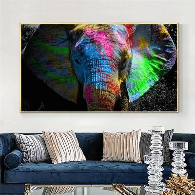Animal Poster, Colorful African Elephant, Animal Painting, Oil Painting, Canvas Wall Art