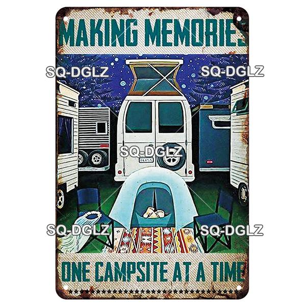 SQ-DGLZ Vintage Camping Rules Relax Metal Sign Plate Tin Sign Plate Home Bar Door Wall Decor Sticker Decoration Plaque Poster
