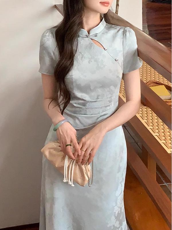 2026 Summer New Chinese Style Slimming Dark Jacquard Cheongsam Dress