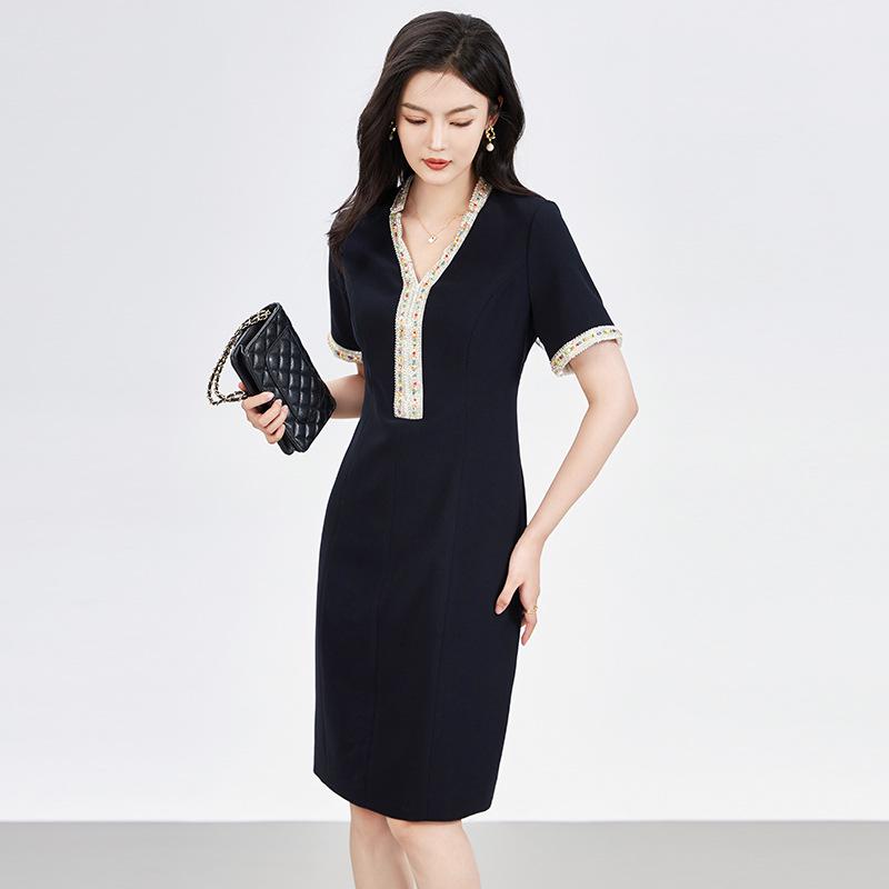 

Роскошное платье с бисером, облегающее талию – Благородный стиль светской львицы для женщин Small темно-синий